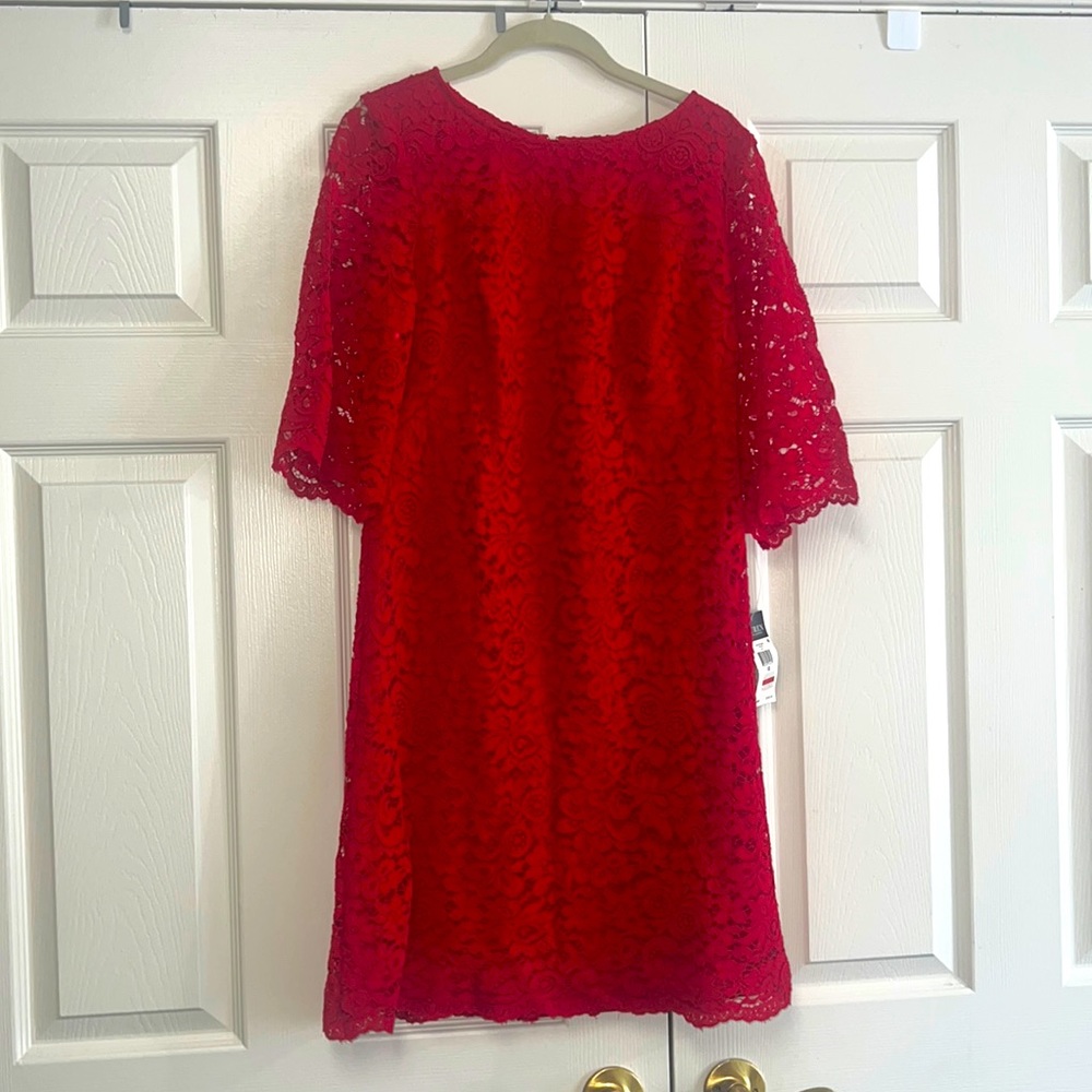 NWT Ralph Lauren red lace bell 3/4 sleeve knee length cocktail work dress 10 - Picture 4 of 10